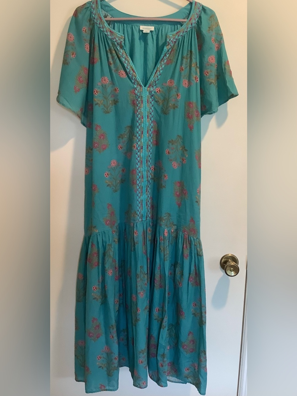 Sundance Teal Floral Maxi Dress with Pink Accents XL